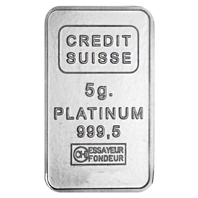 5 gram Credit Suisse Statue of Liberty Platinum Bar .9995 Fine (In Assay)
