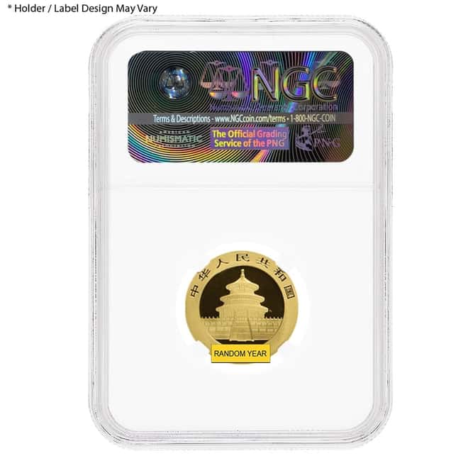 8 gram Chinese Gold Panda NGC Gem Unc (Random Year)