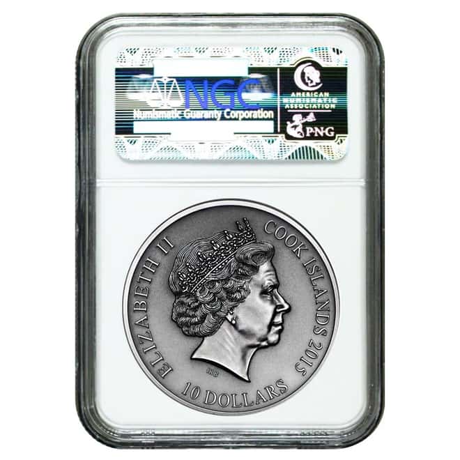2015 2 oz Cook Islands Silver Norse Gods Tyr Ultra High Relief NGC MS 69 Antiqued w/COA