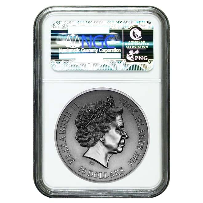 2016 2 oz Cook Islands Silver Norse Gods Heimdall Ultra High Relief NGC MS 70 Antiqued First Releases w/COA