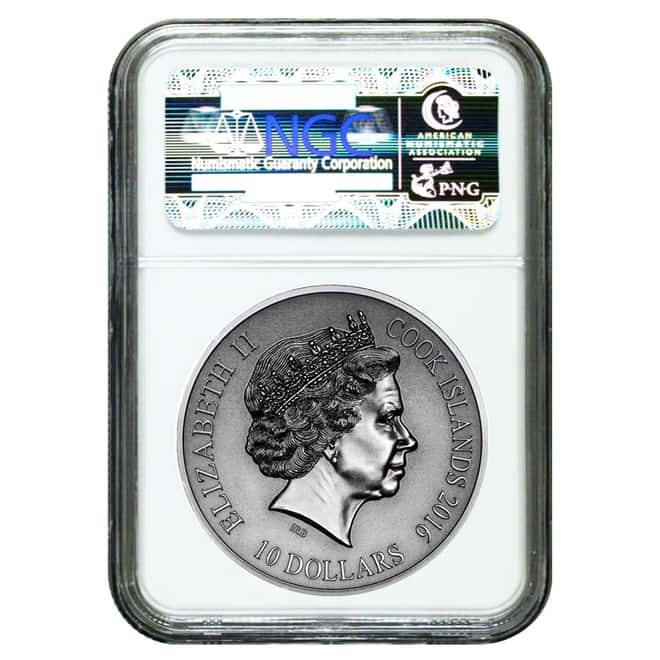 2016 2 oz Cook Islands Silver Norse Gods Loki Ultra High Relief NGC MS 70 Antiqued First Releases w/COA