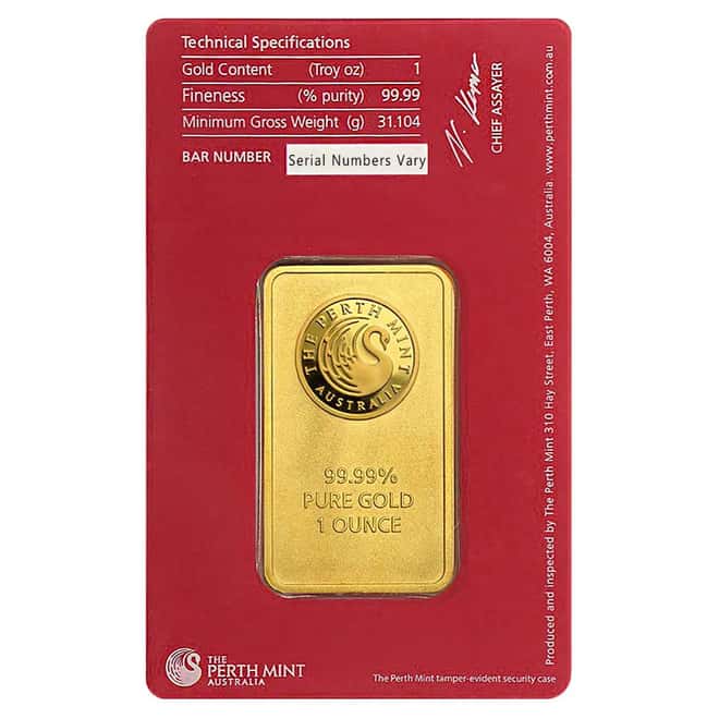 1 oz Perth Mint Oriana Design Gold Bar .9999 Fine (In Assay)