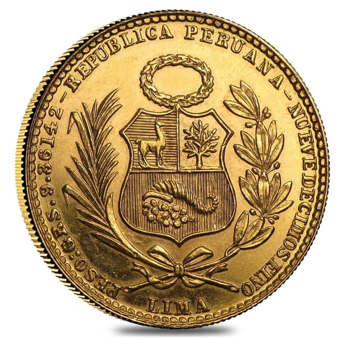 Peru Gold 20 Soles Coin AGW .2709 (Random Year)