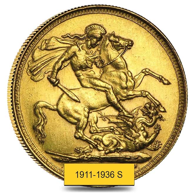 1911-1936-S Australia Gold Half Sovereign George V Avg Circ