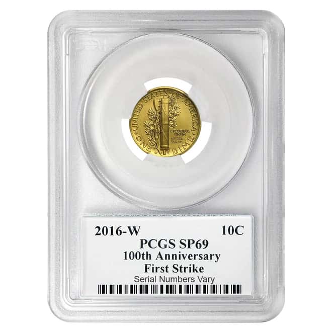 2016 1/10 oz Mercury Dime Centennial Gold Coin PCGS SP 69 FS 100th Ann