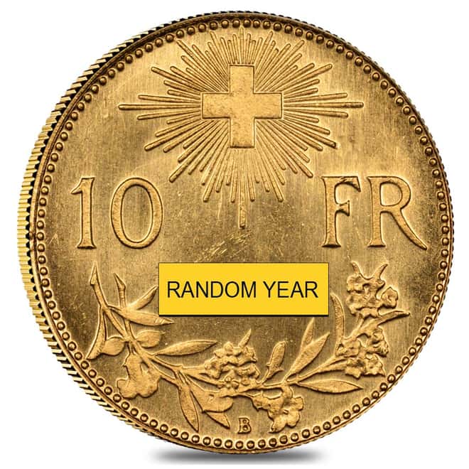 10 Swiss Francs Gold Coin 0.0933 AGW Avg Circ (1911-1922, Random Year)