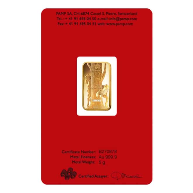 Box of 25 - 5 gram PAMP Suisse Year of the Horse Gold Bar (In Assay)