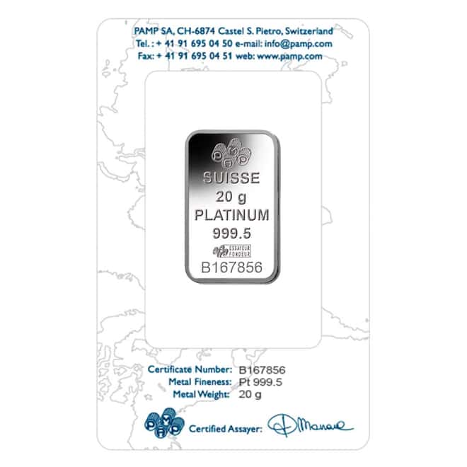 Box of 25 - 20 gram PAMP Suisse Lady Fortuna Platinum Bar .9995 Fine (In Assay)