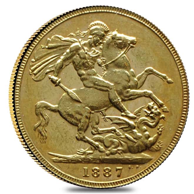 1887 British Gold 5 Pound Coin (Scruffy,Cleaned,Damaged)