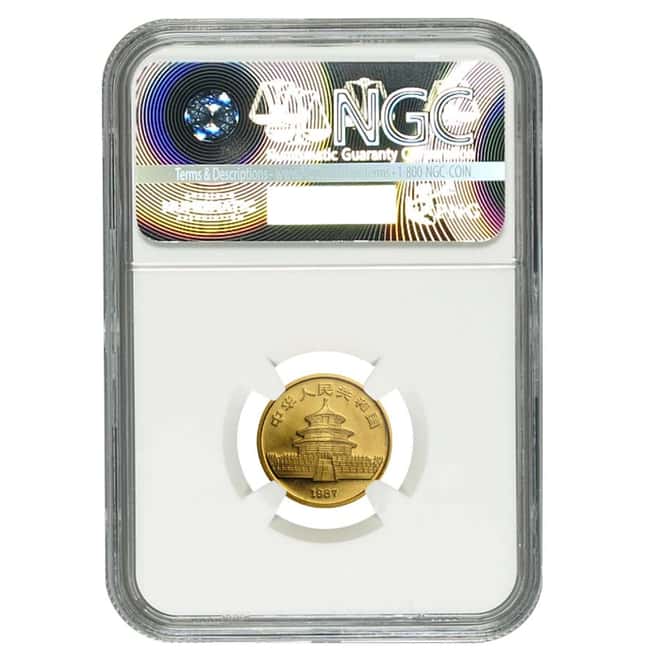 1987-S China 1/10 oz 10 Yuan Gold Panda NGC UNC Details