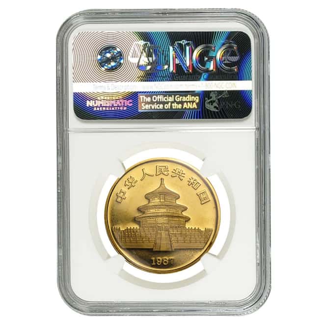 1987-S 1 oz China Gold Panda 100 Yuan NGC MS 68