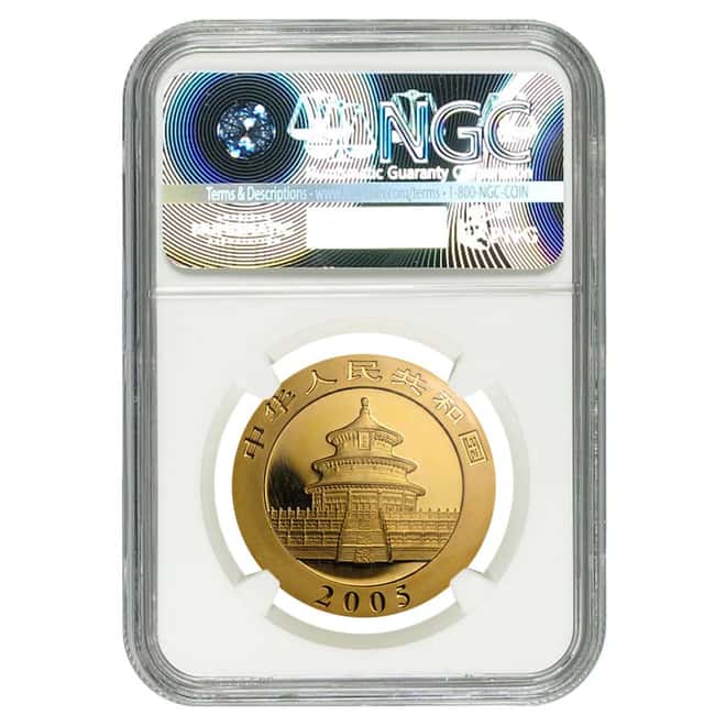2005 1 oz China Gold Panda 500 Yuan NGC MS 62