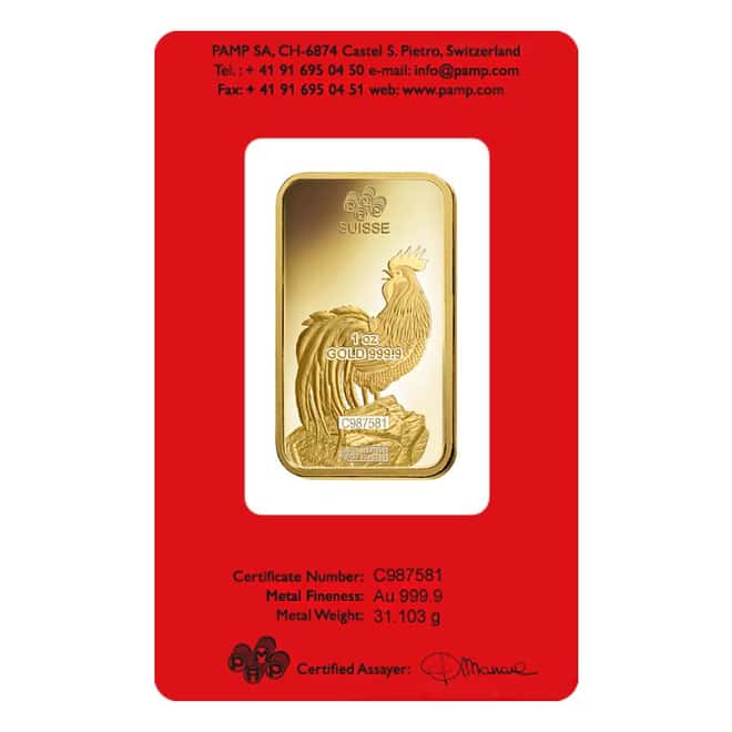 1 oz PAMP Suisse Year of the Rooster Gold Bar (In Assay)