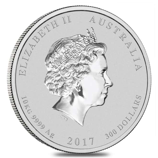 2017 10 Kilo Silver Lunar Year of The Rooster BU Australian Perth Mint In Cap