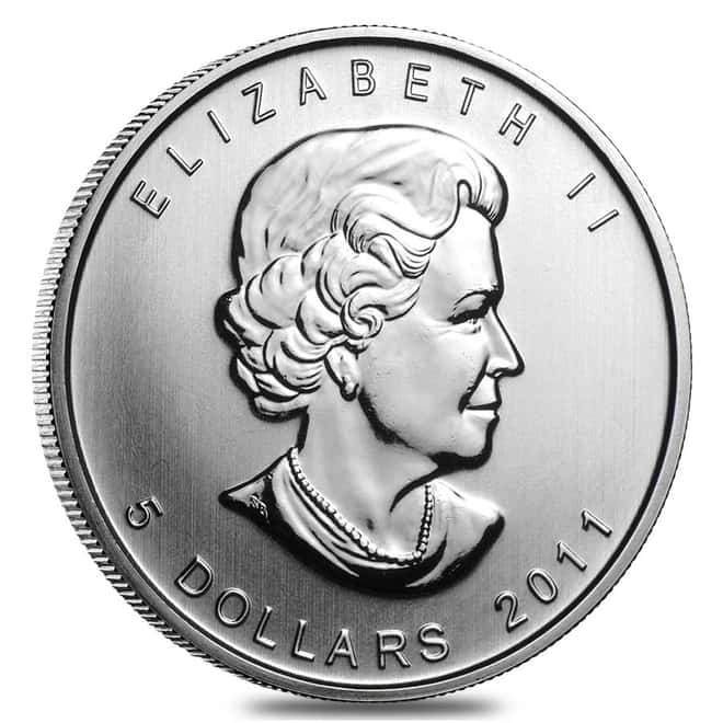 Roll of 25 - 2011 1 oz Silver Canadian Maple Leaf .9999 Fine $5 Coin