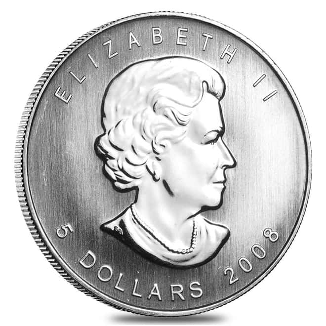 Roll of 25 - 2008 1 oz Silver Canadian Maple Leaf .9999 Fine $5 Coin