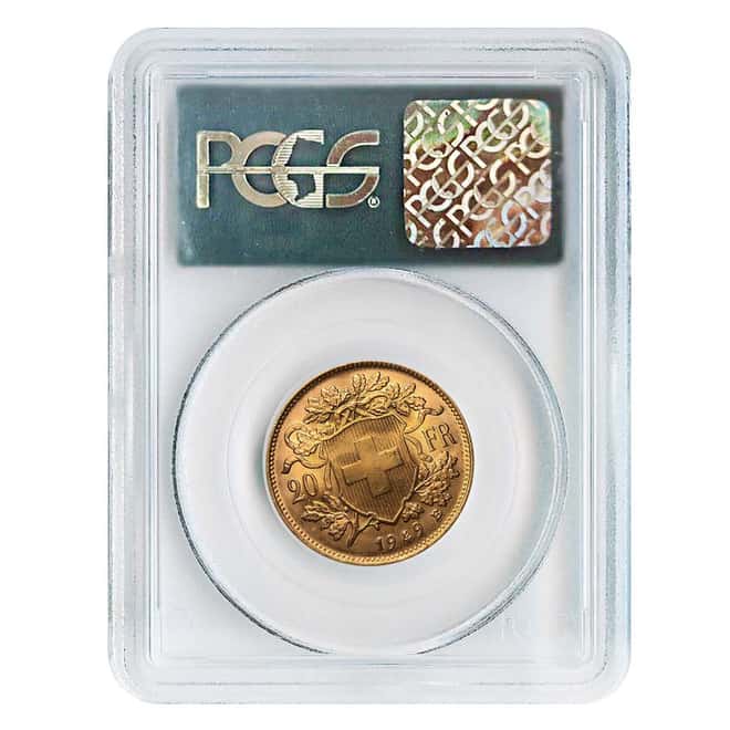 1949 B Swiss Gold 20 Francs Helvetia PCGS MS 67