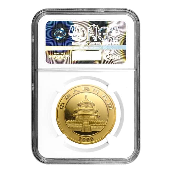 2000 China 1 oz Gold Panda Frosted Ring 100 Yuan NGC MS 67