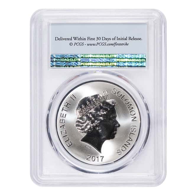 2017 1 oz Silver JFK Solomon Islands PCGS MS 69 First Strike (Flag JFK Label)