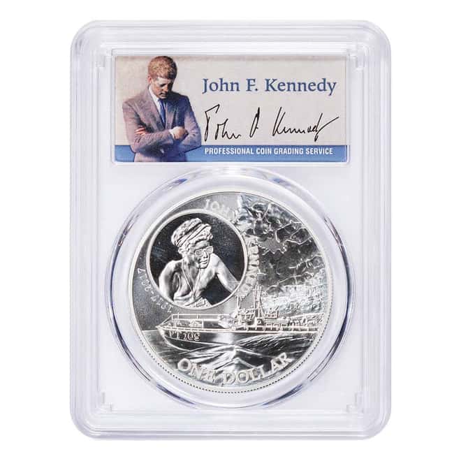 2017 1 oz Silver JFK Solomon Islands PCGS MS 69 First Strike (JFK Signature Label)