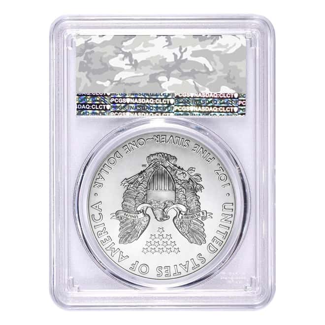 2017 1 oz Silver American Eagle $1 Coin PCGS MS 70 First Strike (Arctic Army Camo)