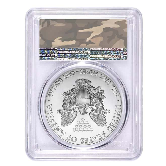 2017 1 oz Silver American Eagle $1 Coin PCGS MS 70 First Strike (Desert Army Camo)