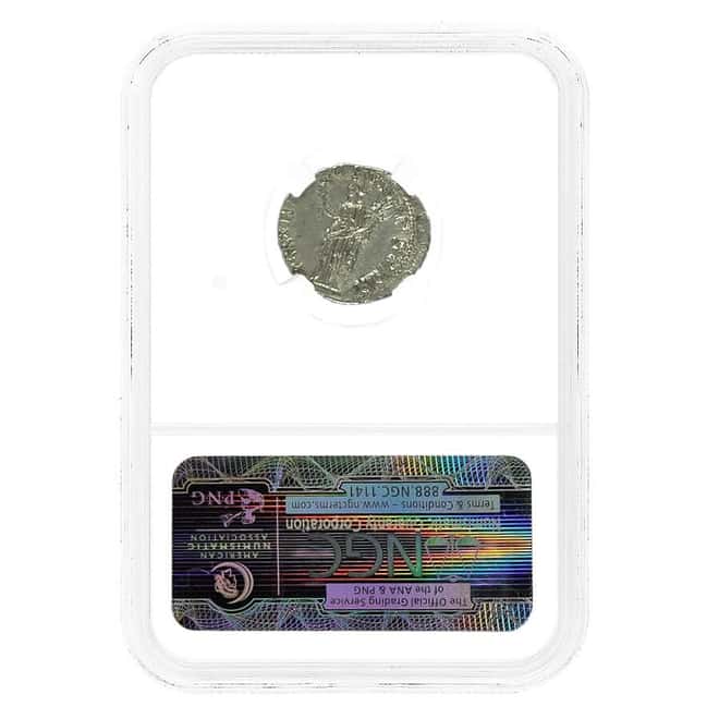 98-117 AD Roman Empire Trajan AR Denarius Silver Coin NGC AU