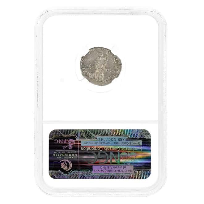 98-117 AD Roman Empire Trajan AR Denarius Silver Coin NGC Ch XF*