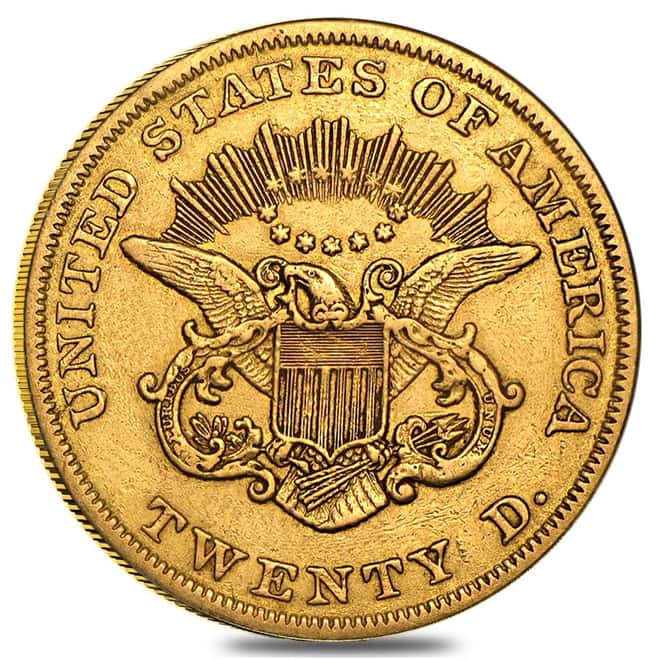 $20 Gold Double Eagle Liberty Head Type I - Extra Fine XF (Random Year, 1850-1866)