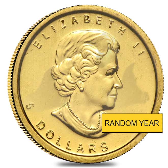 1/10 oz Canadian Gold Maple Leaf Coin (Abrasions,Random Year) 