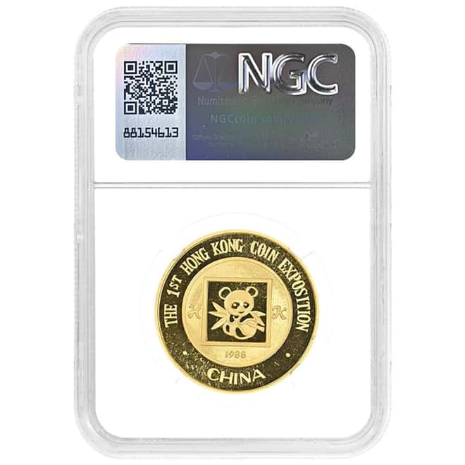 1988 1 oz Chinese Proof Gold Panda 1st Hong Kong Coin Expo Medal NGC PF 69 UCAM