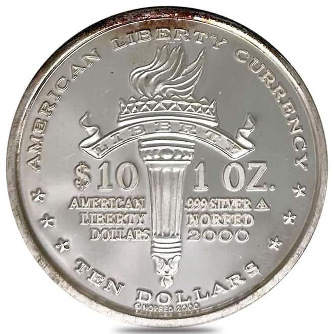 2000 1 oz NORFED Liberty Dollar Type I "GODless" Error Silver Round .999 Fine