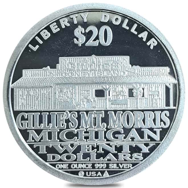 2007 1 oz NORFED Liberty Gillie's Mt. Morris Liberty Dollar Silver Round .999 Fine