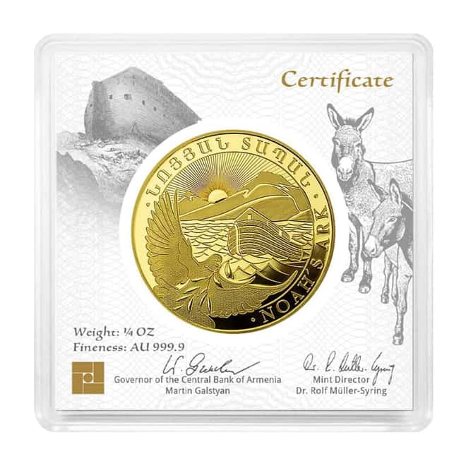 1/4 oz Armenia Gold Noah's Ark 10000 Dram Coin BU in Assay (Random Year)