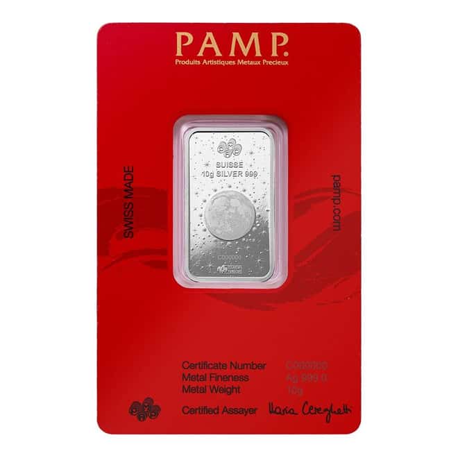 Box of 25 - 2025 10 Gram PAMP Suisse Lunar White Snake Silver Bar (in Assay)