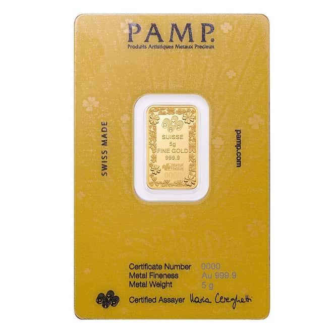 5 Gram PAMP Suisse Lucky Pig Gold Bar .9999 Fine (in Assay)