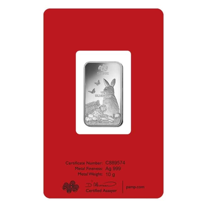 10 gram PAMP Suisse Year of the Rabbit Silver Bar (In Assay)