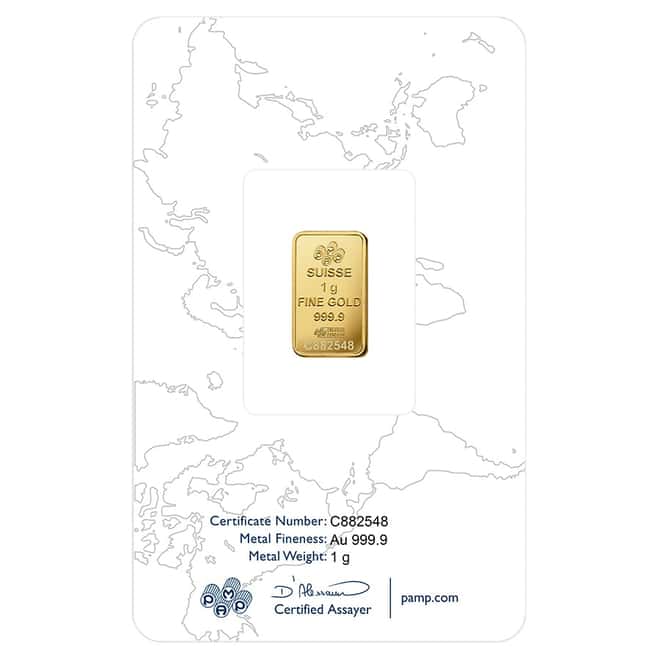 Box of 25 - 1 Gram PAMP Suisse Rosa Gold Bar .9999 Fine (in Assay)