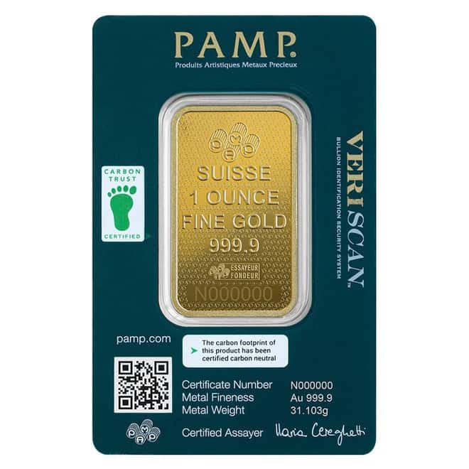Box of 25 - 1 oz Gold Bar PAMP Suisse Lady Fortuna 45th Ann (In Assay)