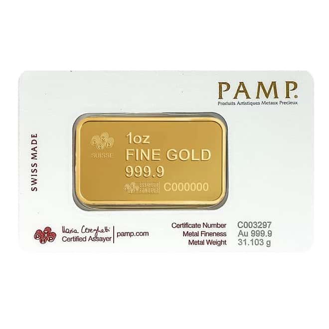 1 oz PAMP Suisse Statue of Liberty Gold Bar (in Assay)