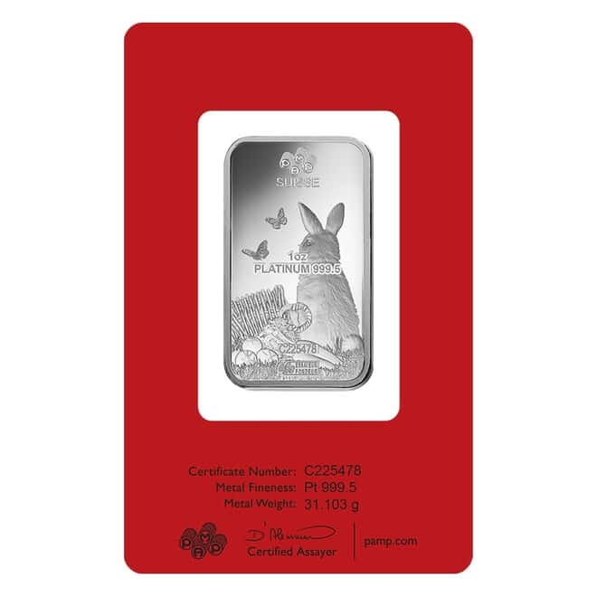 Box of 25 - 1 oz PAMP Suisse Year of the Rabbit Platinum Bar (In Assay)