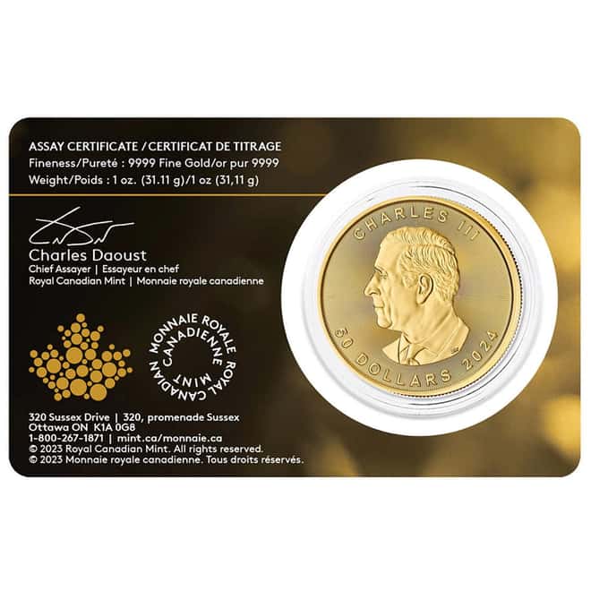 2024 1 oz Canadian Gold Maple Leaf $50 Coin BU (in Assay)
