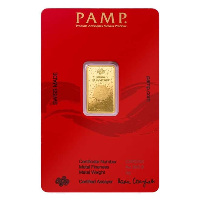 2025 5 Gram PAMP Suisse Lunar White Snake Gold Bar (in Assay)