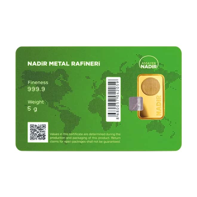5 gram Nadir Refinery Gold Bar .9999 Fine (In Assay)