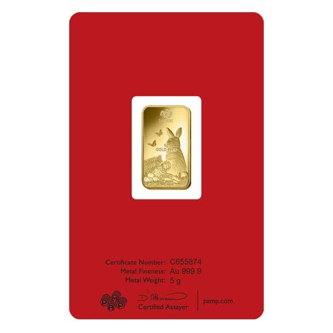 5 gram PAMP Suisse Year of the Rabbit Gold Bar (In Assay)