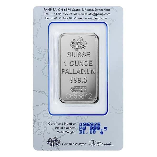 1 oz PAMP Suisse Palladium Bar .9995 Fine