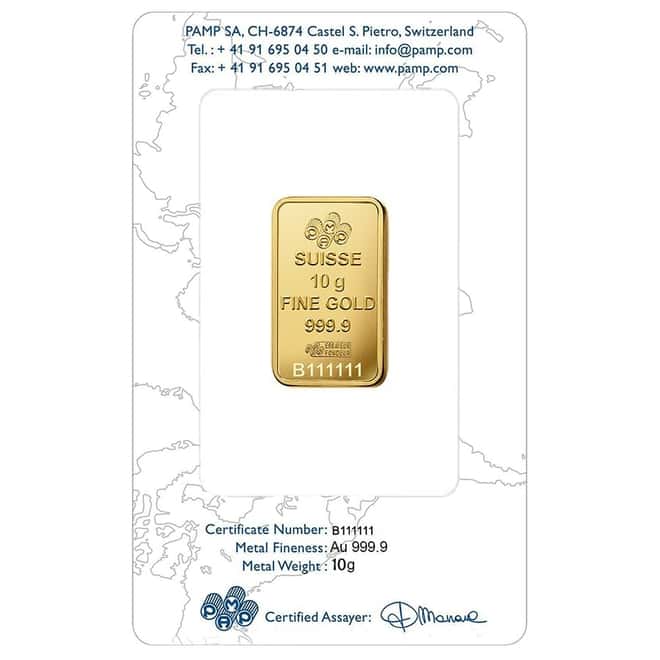 NOT VERISCAN - 10 gram Gold Bar PAMP Suisse Lady Fortuna .9999 Fine (In Assay)