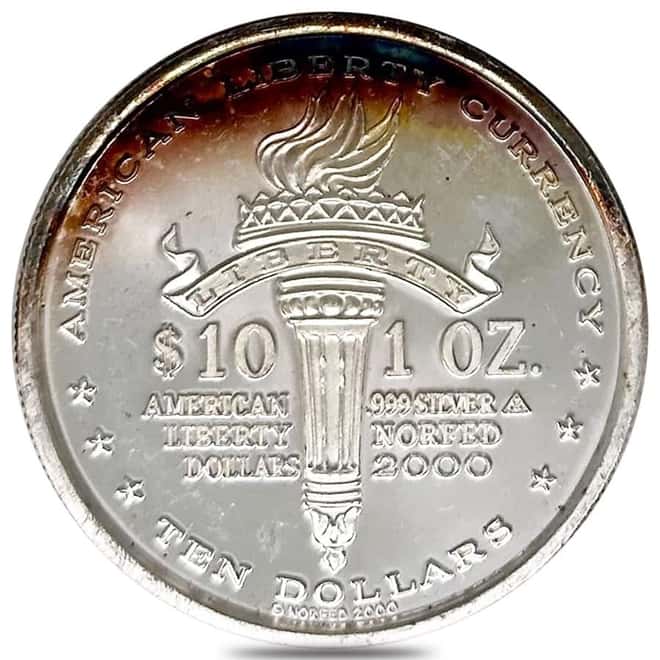 2000 1 oz NORFED Liberty Dollar Type I "GODless" Error Silver Round .999 Fine