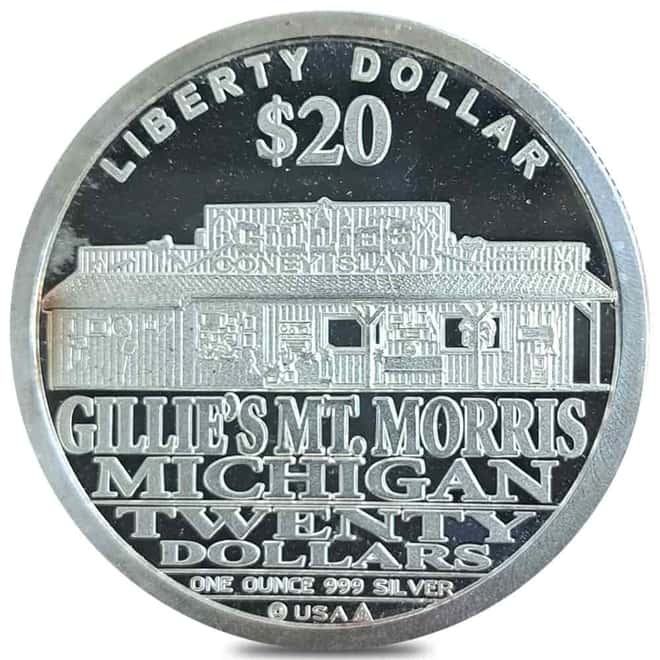 2007 1 oz NORFED Liberty Gillie's Mt. Morris Liberty Dollar Silver Round .999 Fine
