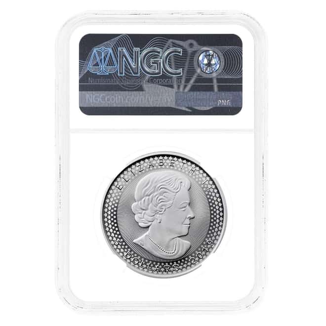2019 1 oz Modified Proof Silver Canadian Maple NGC PF 70 ER (Two Flags Label, Pride of Two Nations)